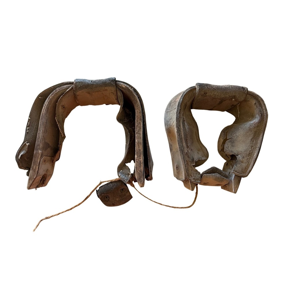 Primitive Antique Leather Horse Stirrups (2)‎ Equestrian Tack Rustic Barn Decor